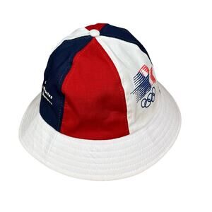 Vintage 1984 Los Angeles Olympics Bucket Hat Red White Blue LAOOC Licensed